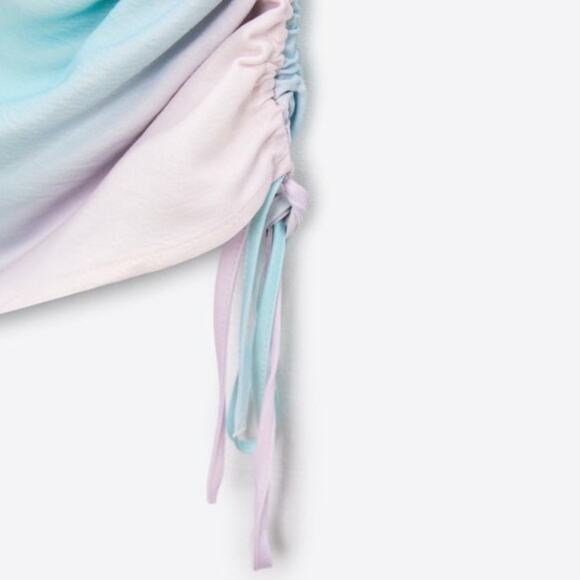 ZARA Tie Dye Satin Effect Mini Dress Drawstring & Cutouts Large - Picture 6 of 10